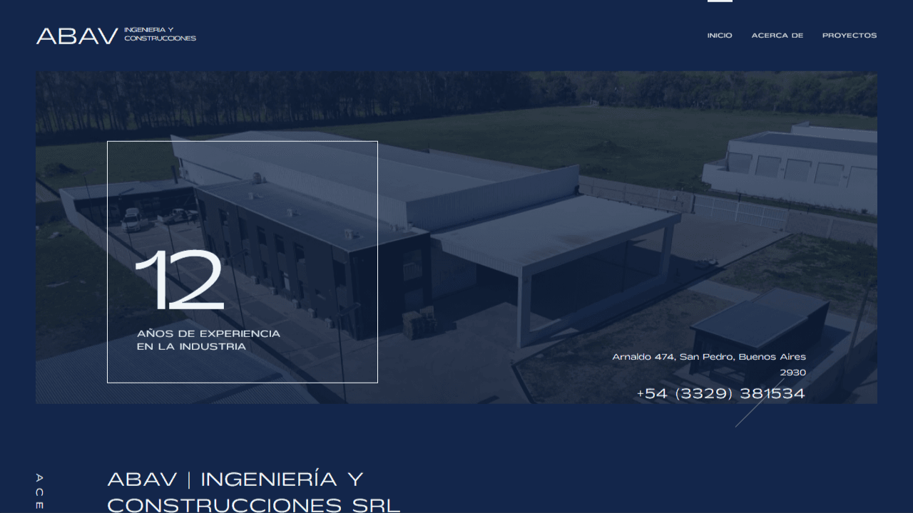 Landing page corporativa de ABAV SRL con diseño moderno, secciones de servicios y formulario de captación de leads